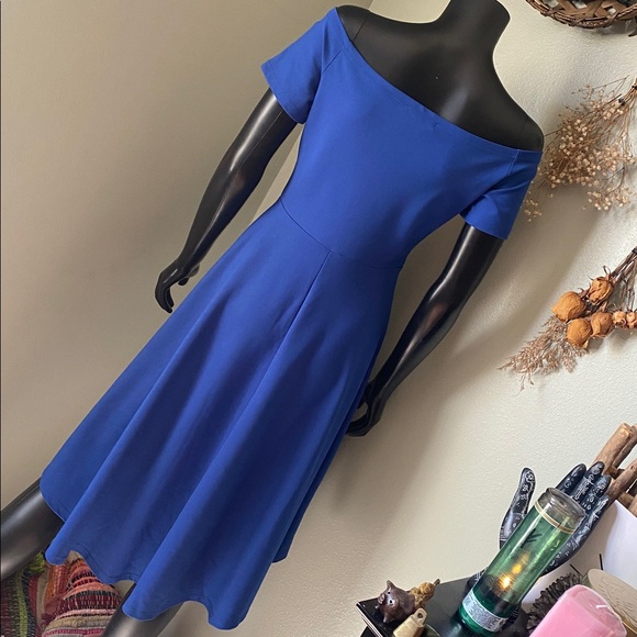 Sarin Mathews Blue Off-Shoulder Short Sleeve High Low Dress NWTs - Picture 7 of 11